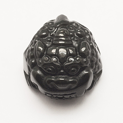 Obsidian Natural Obsidian Pendants, Pi Xiu, 23x21.5x14mm, Hole: 2mm