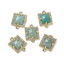 Амазонит Натуральный амазонит квадратные граненые звенья, латунь с покрытием из латуни, микро-паве, прозрачные подвески из кубического циркония, золотые, 16x11.5x4.5 мм, отверстие : 1.4 мм