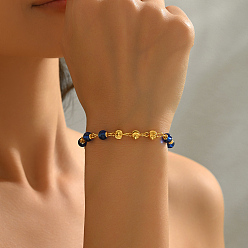 Золотой Элегантные браслеты из латунных и стеклянных круглых бусин для женщин, с сердцем очарование, золотые, внутренний диаметр: 8 дюйм (20.2 см)