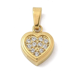 Сердце Ионное покрытие (ip) 304 подвески из нержавеющей стали с микропаве из кубического циркония, сердце, 10.5x8x2.5 мм, отверстие : 4.5x2.5 мм