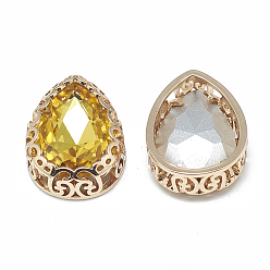 Топаз Шить на горный хрусталь, многожильных ссылки, стекло горный хрусталь, с легкими золотыми тонами латуни, аксессуары для одежды, слеза, топаз, 21x16x7.5 мм