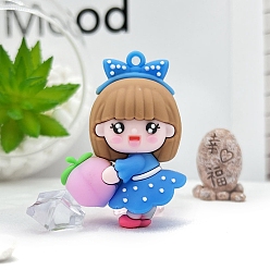 Озёрно--синий Пвх пластиковый брелок, с железным кольцом, мультяшная девочка с персиком, Плут синий, кулон: 5.4x3.8 см