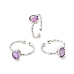 Аметист Открытое кольцо-манжета с натуральным аметистом, с латунной фурнитурой , овальные, 2 мм, внутренний диаметр: 18~18.7 мм