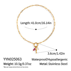 Настоящее золото 18K Мода 304 ожерелья с подвеской в виде рыбки из нержавеющей стали и натурального жемчуга для женщин, реальный 18 k позолоченный, 16.14 дюйм (41 см)