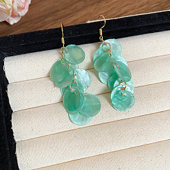 Бирюза Оболочки болтаться серьги, плоско-круглые, золотые, бирюзовые, 80 мм