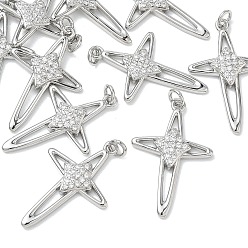 Platinum SHEGRACE Brass Clear Cubic Zirconia Pendants, Cross Charms, Cadmium Free & Lead Free & Nickel Free, Platinum, 24.5x16.5x2.5mm, Hole: 2.5mm