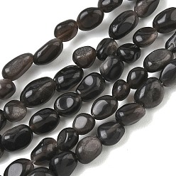 Silver Sheen Obsidian Brins de perles d'obsidienne aux reflets argentés naturels, pierre tombée, nuggets, 6~14x6~8x4~6mm, Trou: 1mm, Environ 20~24 pcs/chapelet, 7.09~7.48'' (18~19 cm)