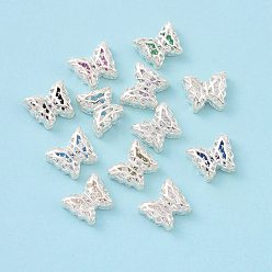 Mixed Color Eco-friendly Brass Cubic Zirconia Multi-Strand Links, Cadmium Free & Lead Free, Butterfly, Silver Color Plated, Mixed Color, 10x12x5mm, Hole: 1.2mm