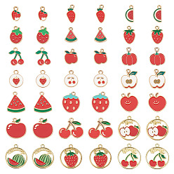 Красный 42 шт 21 стили подвески из сплава эмали, фрукты, красные, 13~24.5x8~21.5x1~3 мм, отверстие : 1.2~2.5 мм, 2 шт / стиль