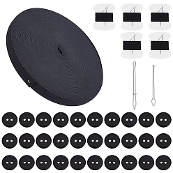 Черный Поделок швейные наборы, включая швейную нить, иглы, резьбонарезной станок из железа, плоский эластичный шнур, Пуговицы из смолы, чёрные, 54x43x1 мм, 5 комплекты