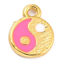 Фуксиновый Золотой эмали сплава подвески, долговечный, Плоский круглый с тай-дзи, красно-фиолетовые, 11x8.5x1 мм, отверстие : 1.3 мм