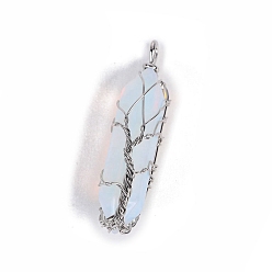 Opalite Opalite Big Pendants, Platinum Tone Copper Wire Wrapped Bullet, Double Terminated Point Charms, 50x10x10mm