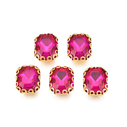 Фуксиновый Шить на горный хрусталь, прозрачные стеклянные стразы, с настройками железного зубца, граненые, прямоугольные, красно-фиолетовые, 11x9x4.5 мм, отверстие : 0.9 мм