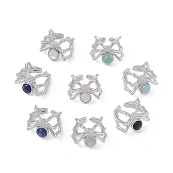 Mixed Stone Spider Natural Gemstone Cuff Rings, Platinum Tone Brass Open Rings for Women, 4.5~22mm, Inner Diameter: US Size 7 1/4(17.5mm)