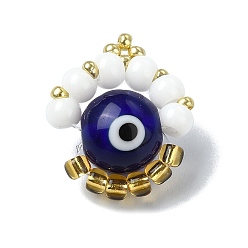 Полуночно-синий Подвески из семян своими руками, бусины с бисером, кольцо с дурным глазом, темно-синий, 20x17x10 мм, отверстие : 1 мм