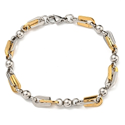 Golden & Stainless Steel Color Ion Plating(IP) Two Tone 201 Stainless Steel Arch & Round Link Chain Bracelet, 304 Stainless Steel Clasps, Golden & Stainless Steel Color, 9-1/8 inch(23cm), Wide: 7mm