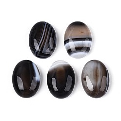 Черный Натуральный полосатый агат (окрашенный и нагретый) кабошоны, овальные, плоский зад, чёрные, 24.5~25.5x17.5~18.5x7~8 мм