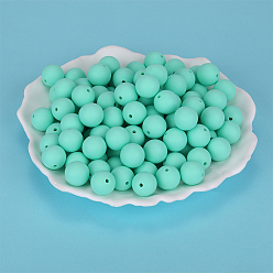 Mint Cream Round Silicone Focal Beads, Chewing Beads For Teethers, DIY Nursing Necklaces Making, Mint Cream, 15mm, Hole: 2mm