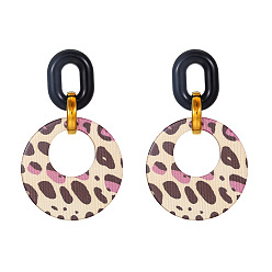 Кокосово-Коричневый Плоские круглые с овальными акриловыми подвесками-серьгами-гвоздиками, платиной и золотом, кокосового коричневый, 70x45 мм