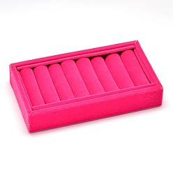 Темно-Розовый Прямоугольного параллелепипеда дерево кольцо ювелирных изделий дисплей, обтянута бархатом, с губкой, темно-розовыми, 18x10x3.3 см