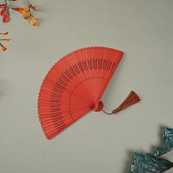 Tomato Bamboo Folding Fan with Tassel, for Party Wedding Dancing Decoration, Tomato, 180x340mm