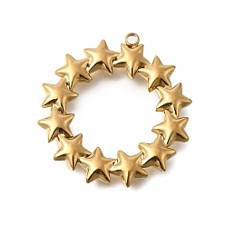 Настоящее золото 18K Вакуумное покрытие pvd 201 подвески из нержавеющей стали, кольцо с подвеской в виде звезды, реальный 18 k позолоченный, 26x25x3 мм, отверстие : 1.4 мм