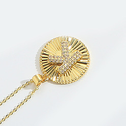 Letter K Латунные микро проложить кубического циркония ожерелья, плоские круглые с буквы, Письмо K, 17.72 дюйм (45 см)