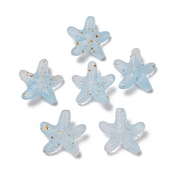 Светло-Синий Непрозрачные акриловые бусины, морская звезда, с золотой порошок, голубой, 18x19x9 мм, отверстие : 1.6 мм, Около 375 шт / 500 г
