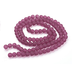 Medium Violet Red Transparent Glass Bead Strands, Frosted, Round, Medium Violet Red, 8mm, Hole: 1~1.6mm, about 99pcs/strand, 31.4 inch