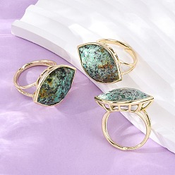 Африканский Бирюза(яшма) Кольца-манжеты из натуральной африканской бирюзы (яшмы) с конским глазом, латунные регулируемые кольца для женщин, золотые, 28x19.5 мм, размер США 9 3/4 (19.5 мм)