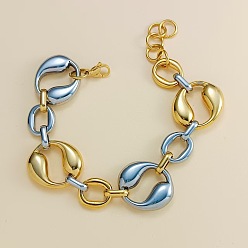 Золотой & Цвет Нержавеющей Стали 304 Браслеты-цепочки из нержавеющей стали, двухцветные, овальные, золотые и нержавеющая сталь цвет, 6.69 дюйм (17 см)
