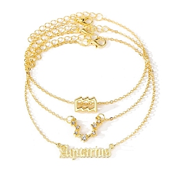 Водолей 3 браслеты из сплава со стразами, женские браслеты с подвесками «Двенадцать созвездий», Водолей, 8 дюйм (20.4~21.6 см)