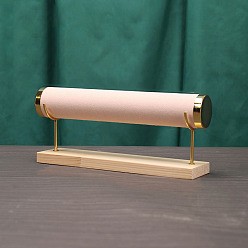 Античный Белый Бархатная подставка для браслета Т-образной формы, органайзер для деревянных украшений для браслетов, старинный белый, готовое изделие: 30x7x12.5 см