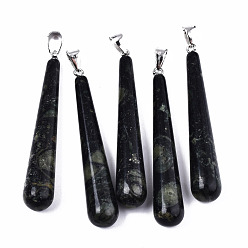 Яшма Камбаба Кулоны из натуральной яшмы камбаба, с платиновой железной щепоткой, слеза, 58.5~59.5x10 мм, отверстие : 4x6.5 мм