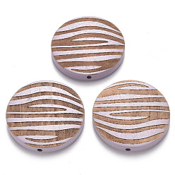Сливовый Расписные бусы из натурального дерева, лазерная гравировка, плоский круглый с зеброй, слива, 30x5 мм, отверстие : 1.6 мм