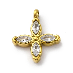 Прозрачный 304 подвески из нержавеющей стали, с кубического циркония, ионное покрытие (ip), цветок, прозрачные, 16x13.5x3 мм, отверстие : 1.8 мм