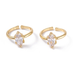 Прозрачный Латунные микро проложить манжеты кольца кубического циркония, открытые солитерные кольца, долговечный, реальный 18 k позолоченный, лошадиный глаз , прозрачные, 2 мм, внутренний диаметр: 18.5 мм