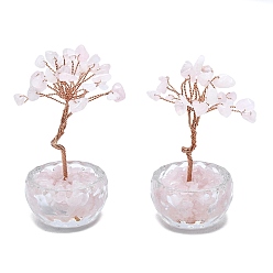 Розовый Кварц Украшения для витрин из натурального розового кварца пахира глабра, со стеклянной основой и медной проволокой, фен-шуй энергетический камень подарок для домашнего офиса украшение рабочего стола, 39.8~44x39.8x77.5~84 мм