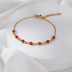 Настоящее золото 18K Нержавеющая сталь ссылка браслеты, браслеты-цепочки для женщин, с естественным сердолика, реальный 18 k позолоченный, 7-7/8 дюйм (20 см)