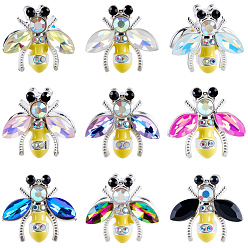 Gemischte Farbe 9 Stück 9 Farben Legierung Strass Perlen, Emaille-Bienen, Gemischte Farbe, 20x22.5x14 mm, Bohrung: 3 mm, 1 PC / Farbe