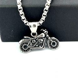 Нержавеющая Сталь Цвет Ожерелья с подвесками в виде мотоциклов из нержавеющей стали для мужских панк-винтажных украшений, цвет нержавеющей стали