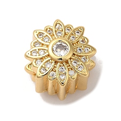 Прозрачный Стойка для цветов покрытие латунь микропаве кубический цирконий европейские бусины, бусины с большим отверстием, без кадмия и без свинца, долговечный, реальный 18 k позолоченный, прозрачные, 12.5x10.5 мм, отверстие : 4.5 мм