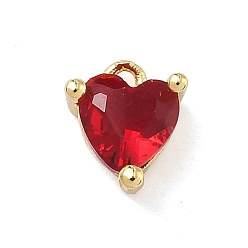 Красный Латунные микро проложить кубического циркония подвески, реальный 18 k позолоченный, сердце прелести, красные, 8x7x5 мм, отверстие : 1.2 мм