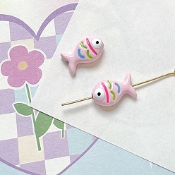 Бледно-Розовый Милые бусины из эмали из сплава, рыба, розовый жемчуг, 9x15 мм, отверстие : 1.7 мм