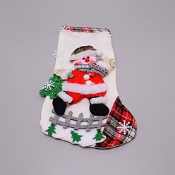 Белый Санта-Клаус ткань висит рождественский чулок, с клетчатым рисунком, конфеты подарочный пакет, для украшения елки, белые, 320x208x16.5 мм