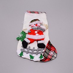 White Santa Claus Cloth Hanging Christmas Stocking, with Plaid Pattern, Candy Gift Bag, for Christmas Tree Decoration, White, 320x208x16.5mm