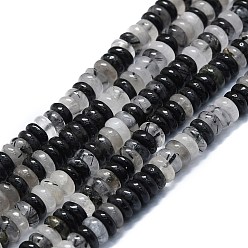 Другие Кварцы Натуральный черный турмалинированный кварц/бусины из черного рутилированного кварца, диск, 6x1~3 мм, отверстие : 0.8 мм, около 151 шт / нитка, 15.35'' (39 см)