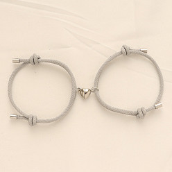 Светло-серый Магнитные плетеные браслеты из сплава в форме сердца для пары подруг, светло-серый, 5-1/2~10-1/4 дюйм (14~26 см)