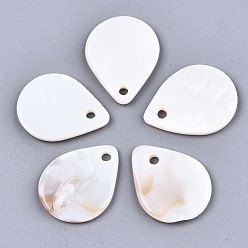 Seashell Color Natural Freshwater Shell Charms, Teardrop, Seashell Color, 18.5x14x2mm, Hole: 1.8mm