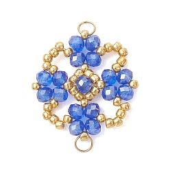 Королевский синий Подвески-цветы из гальванически покрытых стеклянных бусин, с 304 кольцами из нержавеющей стали, реальный 18 k позолоченный, королевский синий, 28x23x3.5 мм, отверстие : 3.3 мм